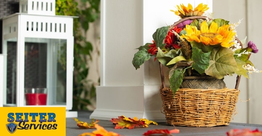 A home decorated with cozy fall decor.